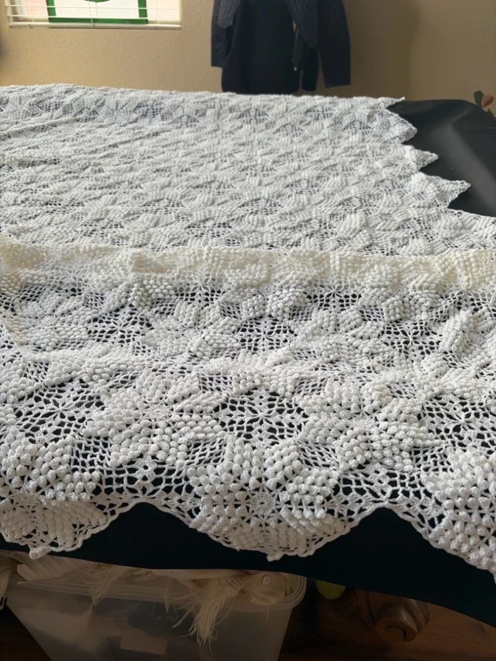 White Popcorn Crochet Bedspread Queen King 110x105 Cottagecore Farmhouse